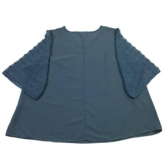 Bloomchic Stone Blue Raise Dot Mesh Patchwork Flounce Sleeve Blouse Women 26/4X - Picture 12 of 15